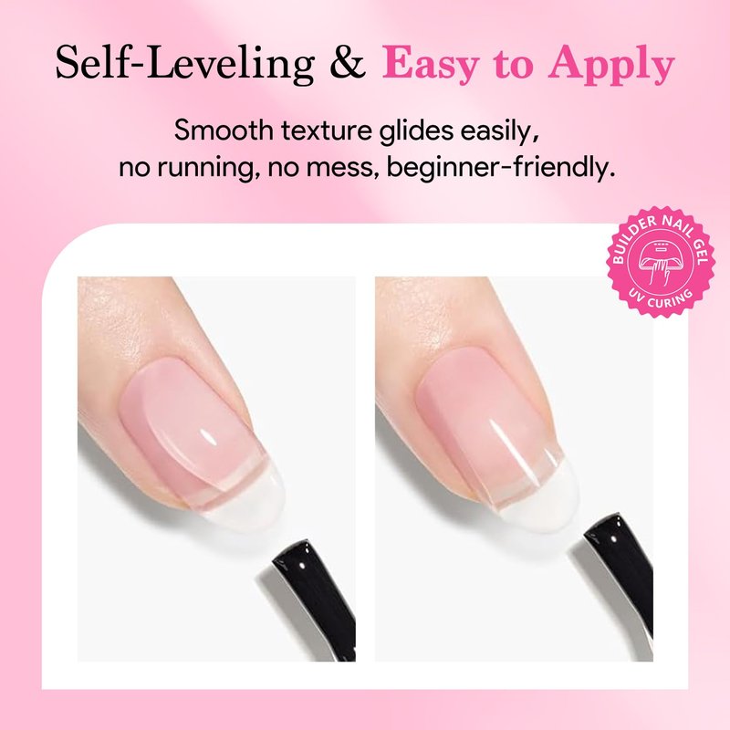 Builder Nail Gel, 7-in-One Builder for Nails Crystal Clear Strengthener Glue Apex Enhancement Extension Hard Building Gel LED Lamp Cured Rubber Base Coat for DIY Beginners& Salon Manicure 0.54 OZ