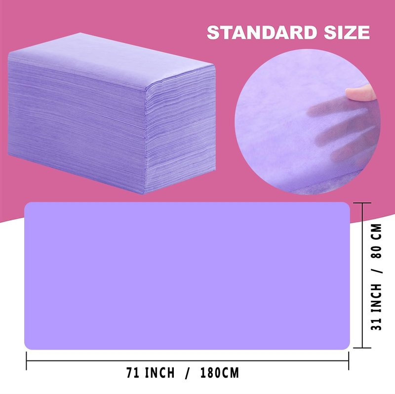 Disposable Bed Sheets by [Brand Name] - 200 Pcs 31" x 71" Non-Woven Fabric for Massage & SPA | Breathable Purple Cover