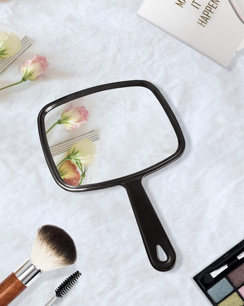 Gladmart Hand Mirror Salon Barber Hairdressing Handheld Mirror with Handle(Square,Black,7.4 x 10.3 inches,Pack of 2), Black&black