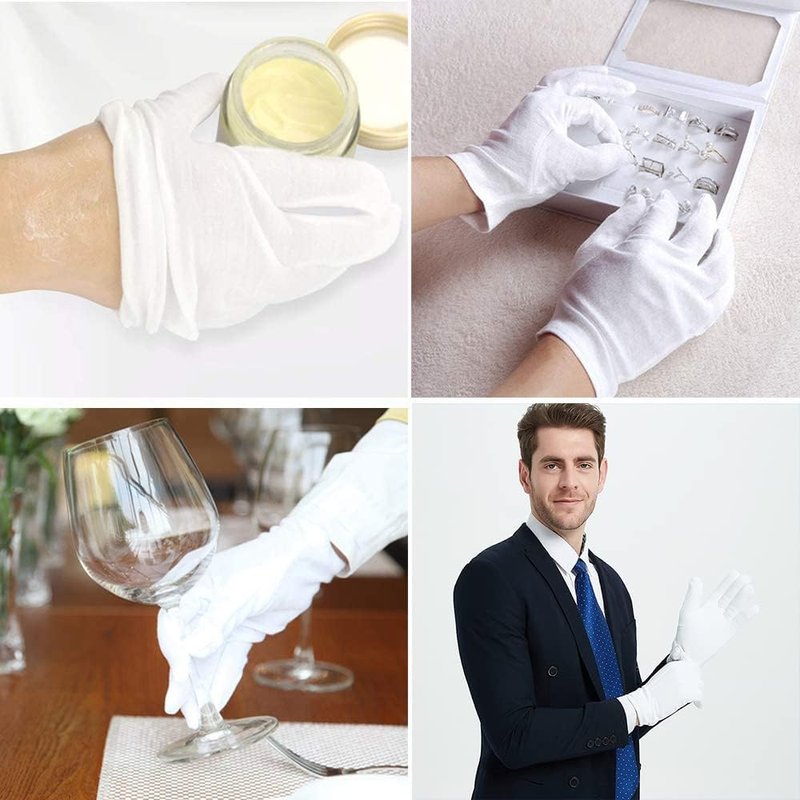 Regine Switzerland 24 Pcs White Cotton Gloves - Moisturizing Hand Spa & Eczema Relief, Stretchable Fit