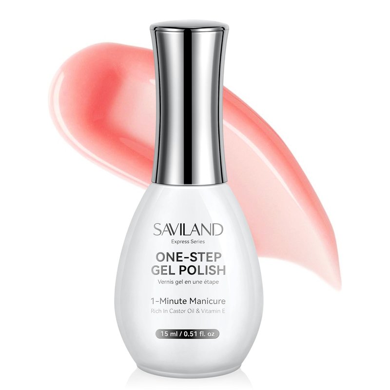 SAVILAND Glazed Nails One-Step Gel Nail Polish: Nail Polish Pen Set Sheer Pink 15ml 0.5oz 1-Minute Manicure 5 in 1 Gel Polish Art Foundation Builder Color & Base Top Quick & Easy DIY Manicures