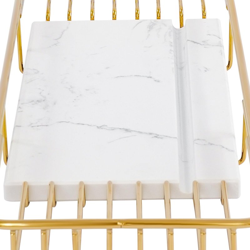 Bathtub Tray Caddy for Luxury Bath, Stainless Steel 26.8-35.4 in Expandable Extra Wide Bath Tub Tray with Natural Marble and Mobile/Tablet Stand, Ideal for Home Spa Lovers (Gold + White)