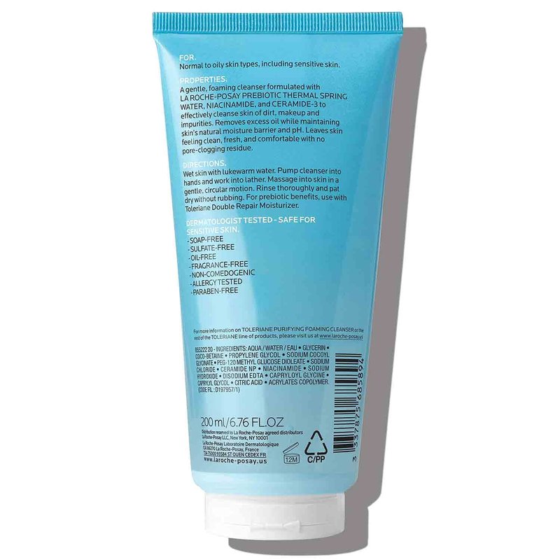 La Roche-Posay Toleriane Foaming Facial Cleanser - Oil-Free Face Wash with Niacinamide & Ceramides for Sensitive Skin