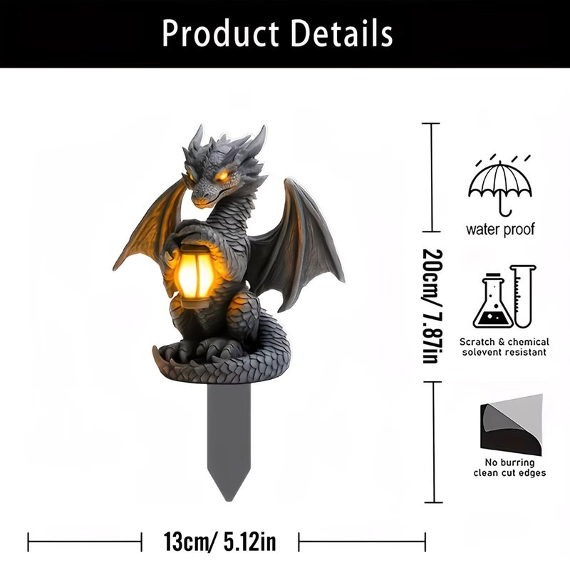 Dragon Holding The Lamp Acrylic Garden Stake, Indoor and Outdoor Garden Acrylic Decoration, Suitable for Flower Pots and Landscape Beautification, Suitable for Courtyards and Lawn