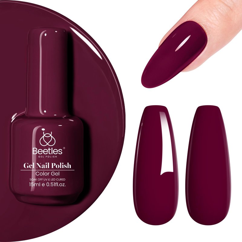 Beetles Dark Red Gel Polish - Mellow Plum 15ML/0.51Fl Oz, Cherry Wine Burgundy Red Gel Nail Polish, Soak Off UV LED Lamp Burgundy Wine Nails Art, Long-Lasting Manicure Salon DIY Home Gifts for Woman