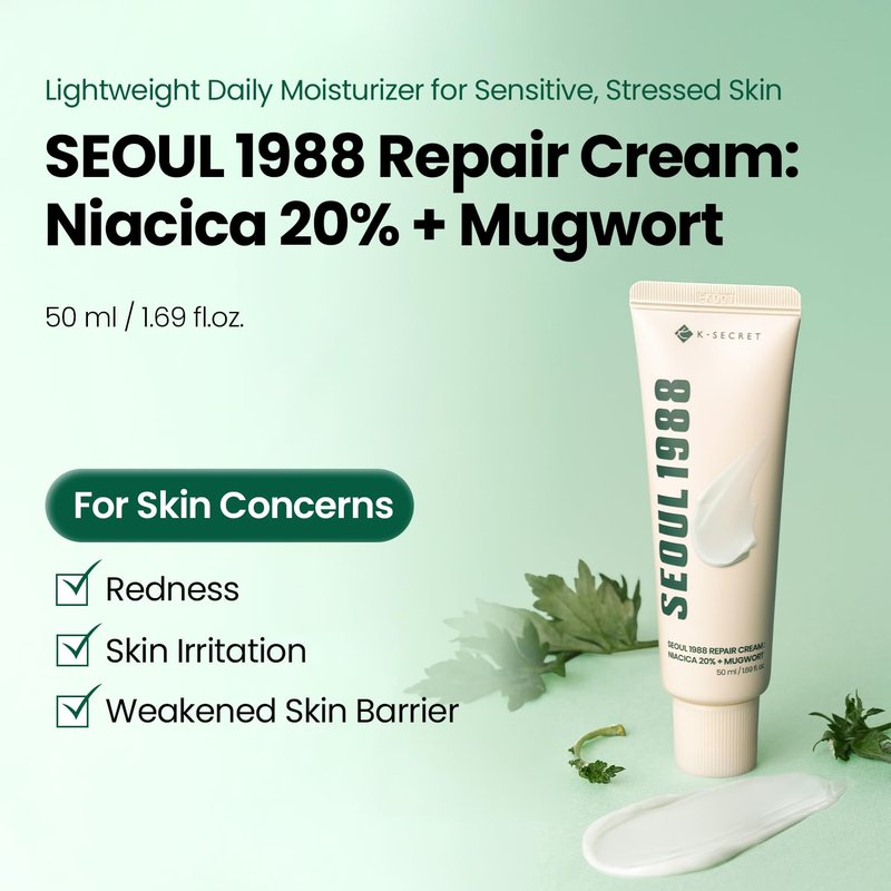 K-SECRET SEOUL 1988 Repair Cream - Soothing Niacinamide & Centella Asiatica Moisturizer | Hydrating Barrier Cream for Sensitive Skin | 50ml / 1.69 fl oz