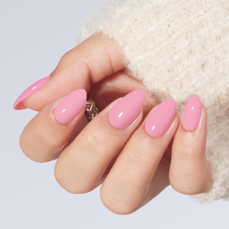 Modelones Pink Press on Nails Almond, Summer Short Almond Fake Nails, Reusable Nail Kit with Nail Glue Adhesive Tabs Mini Nail File, Nails Press Ons 32Pcs 16 Sizes