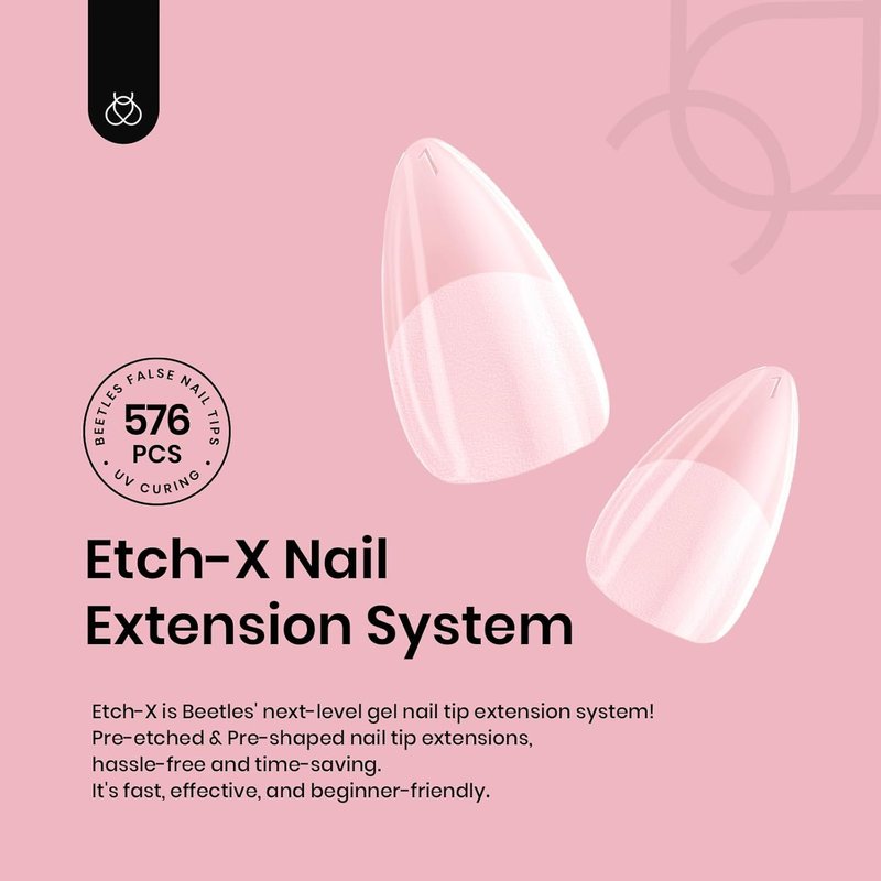 Beetles Gel Nail Tips 576Pcs Extra Short Almond Fake Nails Etch-X Half Matte Press on Nail Tips Full Cover Gifts for Women Gel Nail Polish Extensions Set
