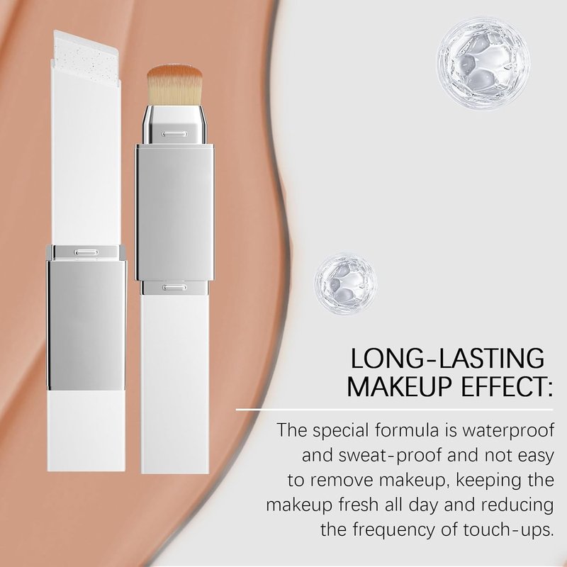 2-in-1 Foundation Stick with Brush - Smooth Creamy Texture for Natural Finish & Buildable Coverage Makeup