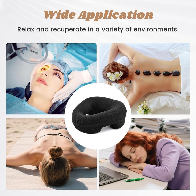 Kakalote Massage Headrest for Bed, Ergonomic Memory Foam Massage Pillow Face Down Pillows for Spa, Napping & Skincare(Black)