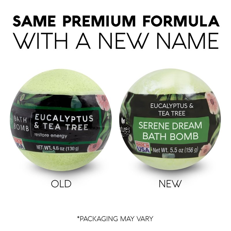 Nature's Beauty Eucalyptus & Tea Tree Bath Bomb Multi-Pack- Natural Hand Crafted, Non-Staining, Luxury Fizzy Spa Bomb, Sooth + Restore Skin, Made w/Coconut Oil & Witch Hazel, 5.5oz (4 Pack)
