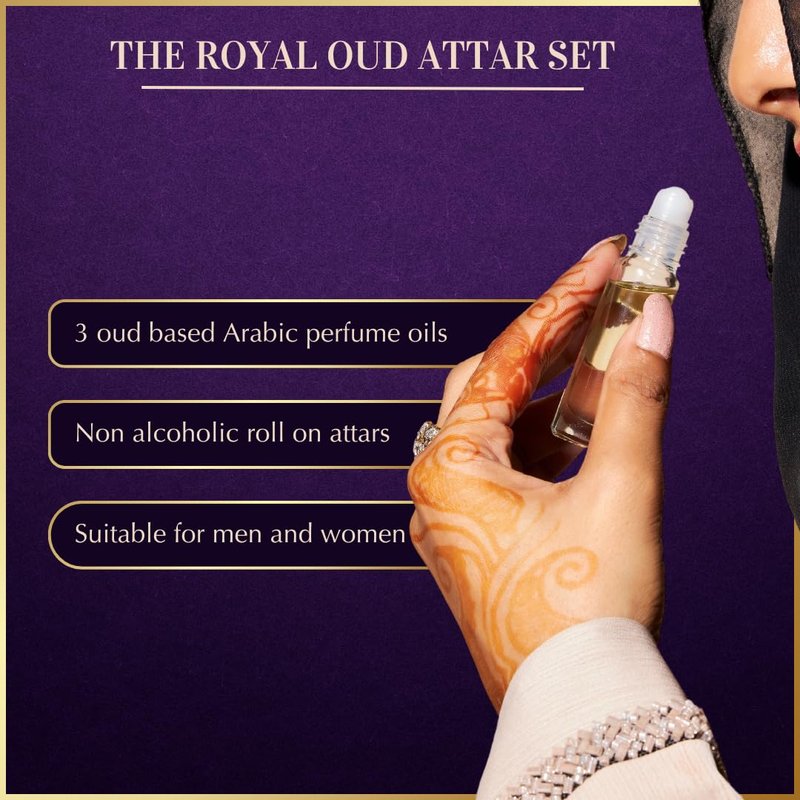 Dukhni Royal Oud Attar Oil Set - Pure Original Oudh Oil | 3 Mini Roll-On Perfumes (6ml Each) - Perfect Eid & Ramadan Gifts
