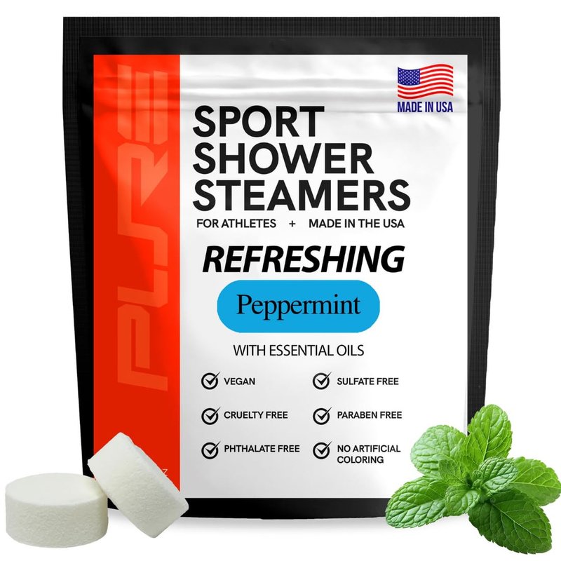 Pure Refreshing Sport Shower Steamers - Peppermint, Made in USA with Natural Minty and Eucalyptus Essential Oil, Father’s Day Gifts for Runners, Muscle Recovery, Self Care, Relaxation