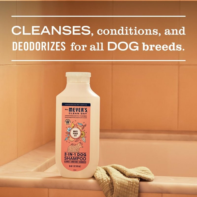 MRS. MEYER'S Dog Shampoo - 3 in 1 Formula with White Peach Scent | 14oz Bottle