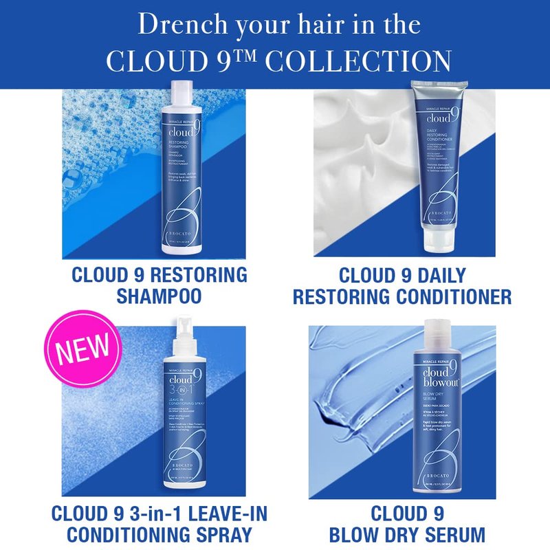 Brocato Cloud 9 Miracle Repair 3-in-1 Heat Protectant Spray - 8.5 Oz | Anti-Frizz & Shine for All Hair Types