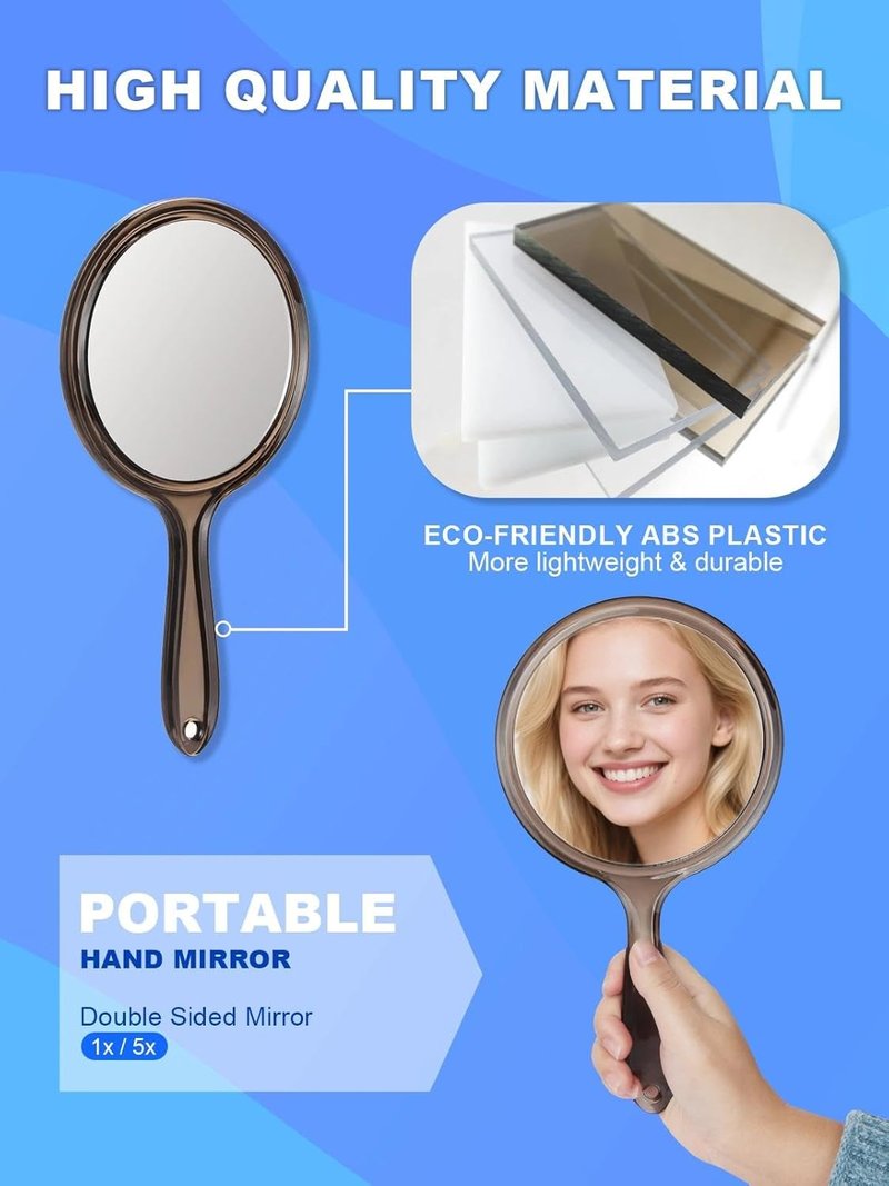 Macaki Handheld Makeup Mirror - Double-Sided 1X/5X Magnification, 10.5 x 5.7 Inches, Black
