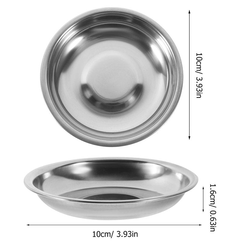 Hemoton 10Pcs Stainless Steel Sauce Dishes 3.93 Inch Round Mini Plates for Condiments Mustard Appetizers Bbq Sushi Snack Serving Home Restaurant