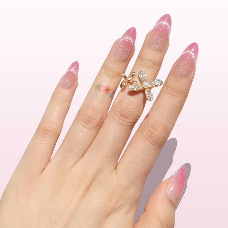 Nail Reformation Press On Nails, Rosewater | Ombre Pink Velvet Shimmer Medium Almond Fake Nails with Glossy Finish, Reusable Stick On False Nails Kit - 30 Pcs in 15 Sizes with Glue, Gifts for Women