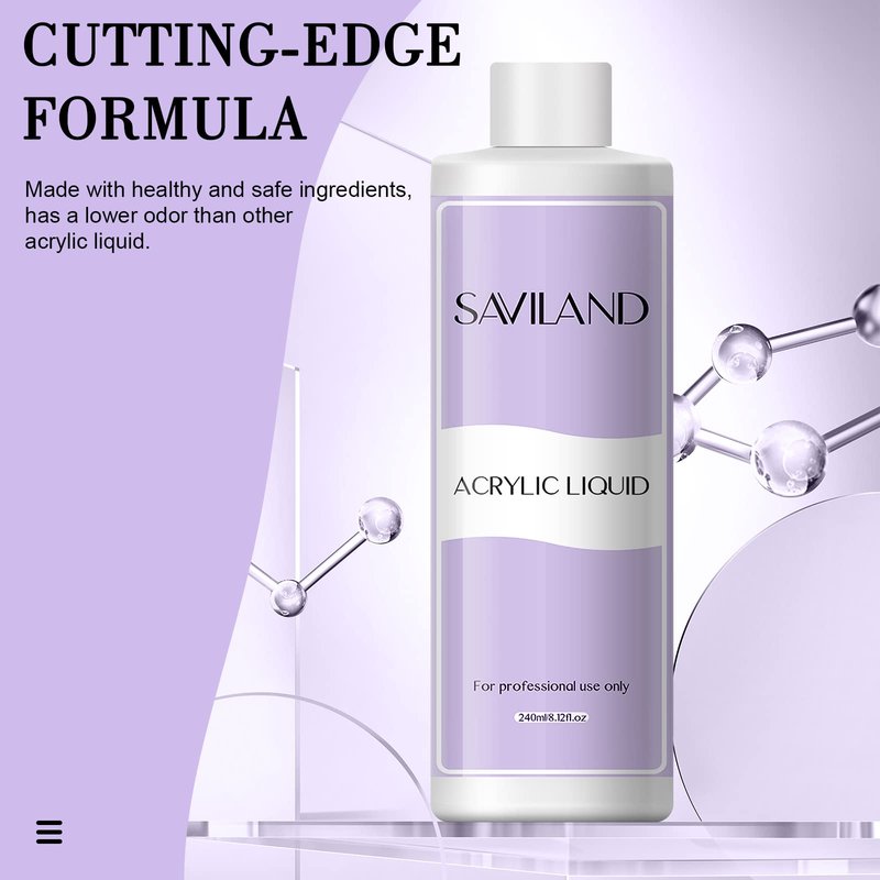 SAVILAND Acrylic Liquid - 8 oz Acrylic Liquid for Acrylic Powder Low Odor Non-Yellowing Professional Acrylic Nail Supplies for Nail Salon Home DIY