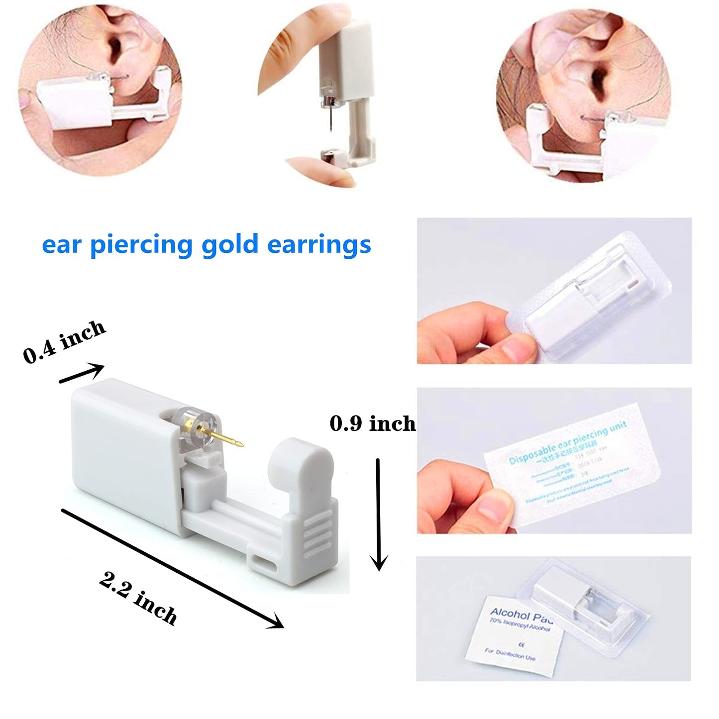 YWDKJGS Ear Piercing Kit - 4 Pack Ear Piercing Kits with 4 mm Stud Earrings, Surgical Steel Material (Gold)