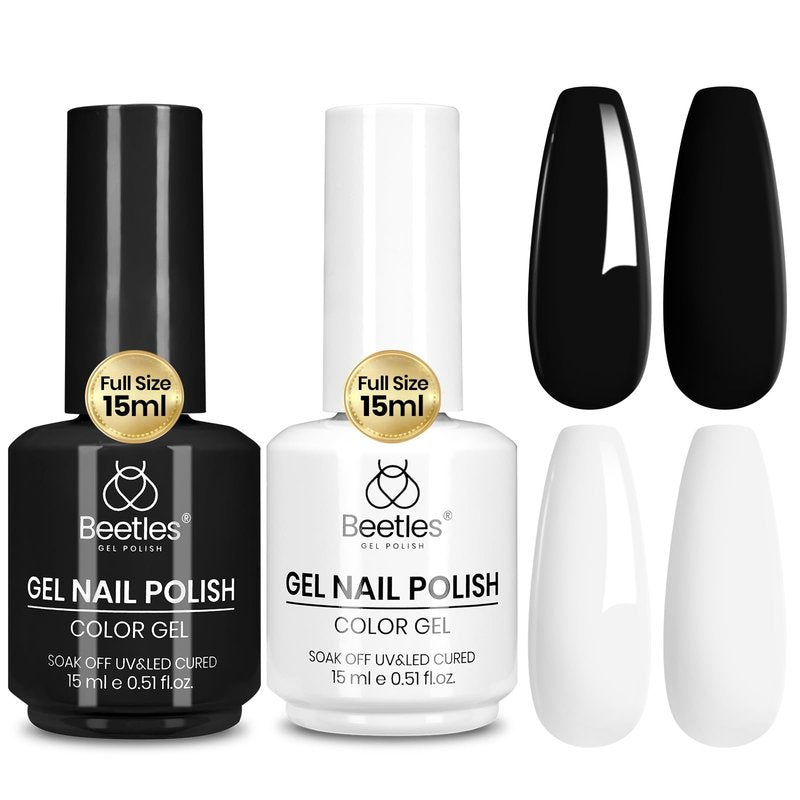 Beetles Black White Gel Polish Set - 2 Pcs 15ml Full Size Black And White Colors Polish French Nails Soak Off Led Nails Art Manicure Salon Diy at Home