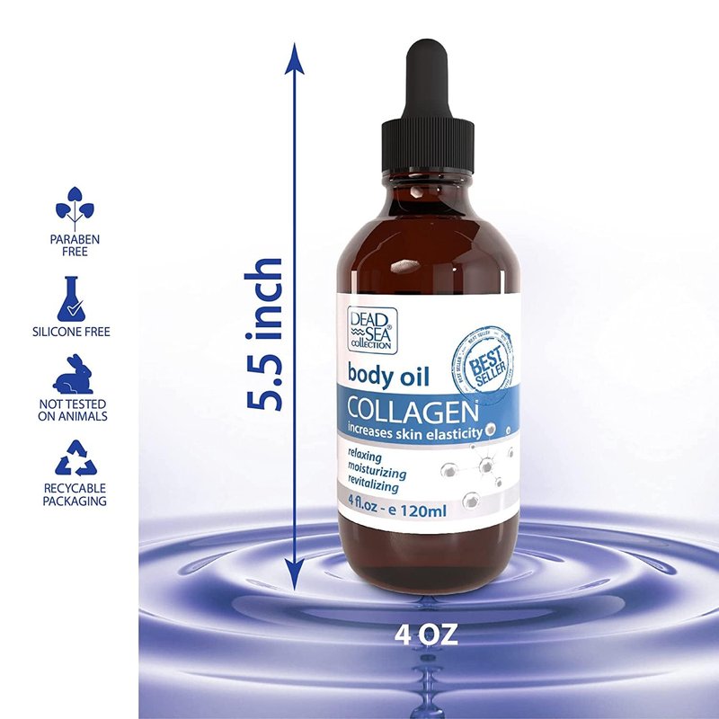 Dead Sea Collection Body Oil for Dry Skin - Collagen & Vitamin E - Moisturizing & Nourishing, Anti-Aging & Skin Elasticity Support for Face Pack of 2 (4 Fl. Oz Each)