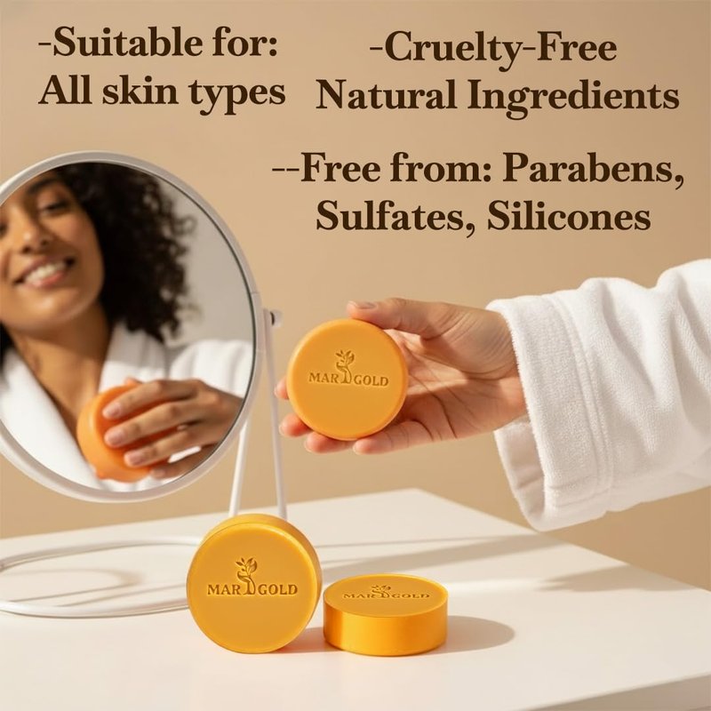 Marigold glow Kojic Acid Soap bar Dark Spot remover with Turmeric for Face and Body Cleanser Bar with Vitamin C Retinol Collagen Hyaluronic Acid, 3.5 Oz Pack of 2