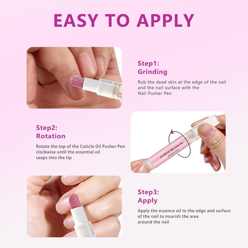 Ceramic Cuticle Oil Pusher Pen - 4-in-1 Cuticle Remover Pen for Nails with Micro-Dosin Oil - Nail Care Buffer Pens for Dry Damaged Nails Hangnails Moisturiz Polish Brighten (1PCS)
