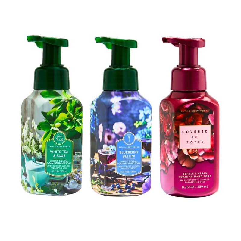 Gentle & Clean Foaming Hand Soap Set - White Tea & Sage, Blueberry Bellini, Covered in Roses | 3-Pack, 8.75 fl oz Each