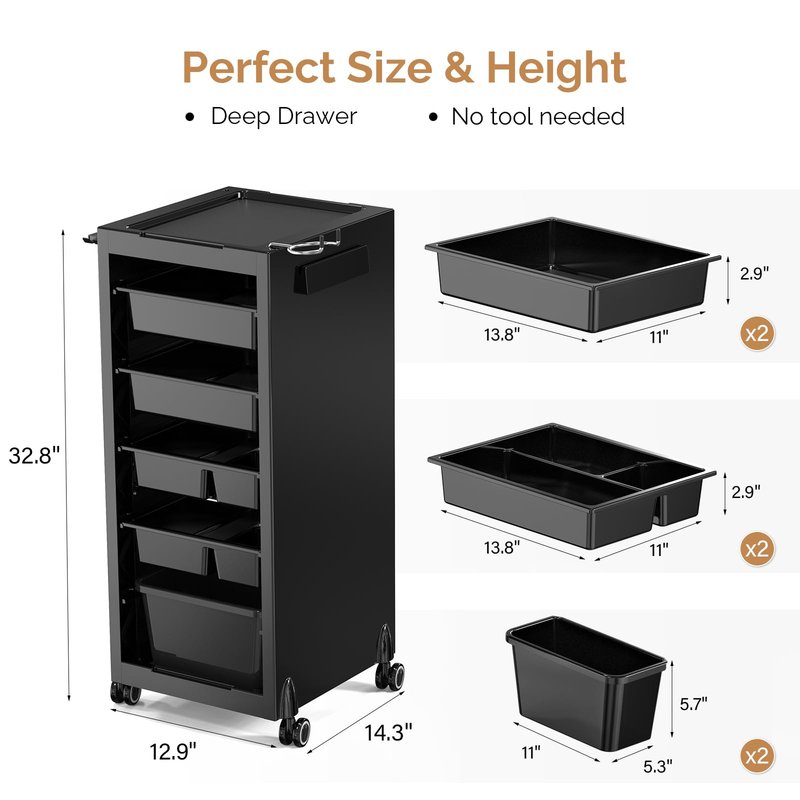 OmySalon Salon Trolley Cart with Wheels & 6 Drawers, Hair Cart Organizer for Stylist Hairdresser, Salon Cabinet Station for Barbershop Beauty Spa