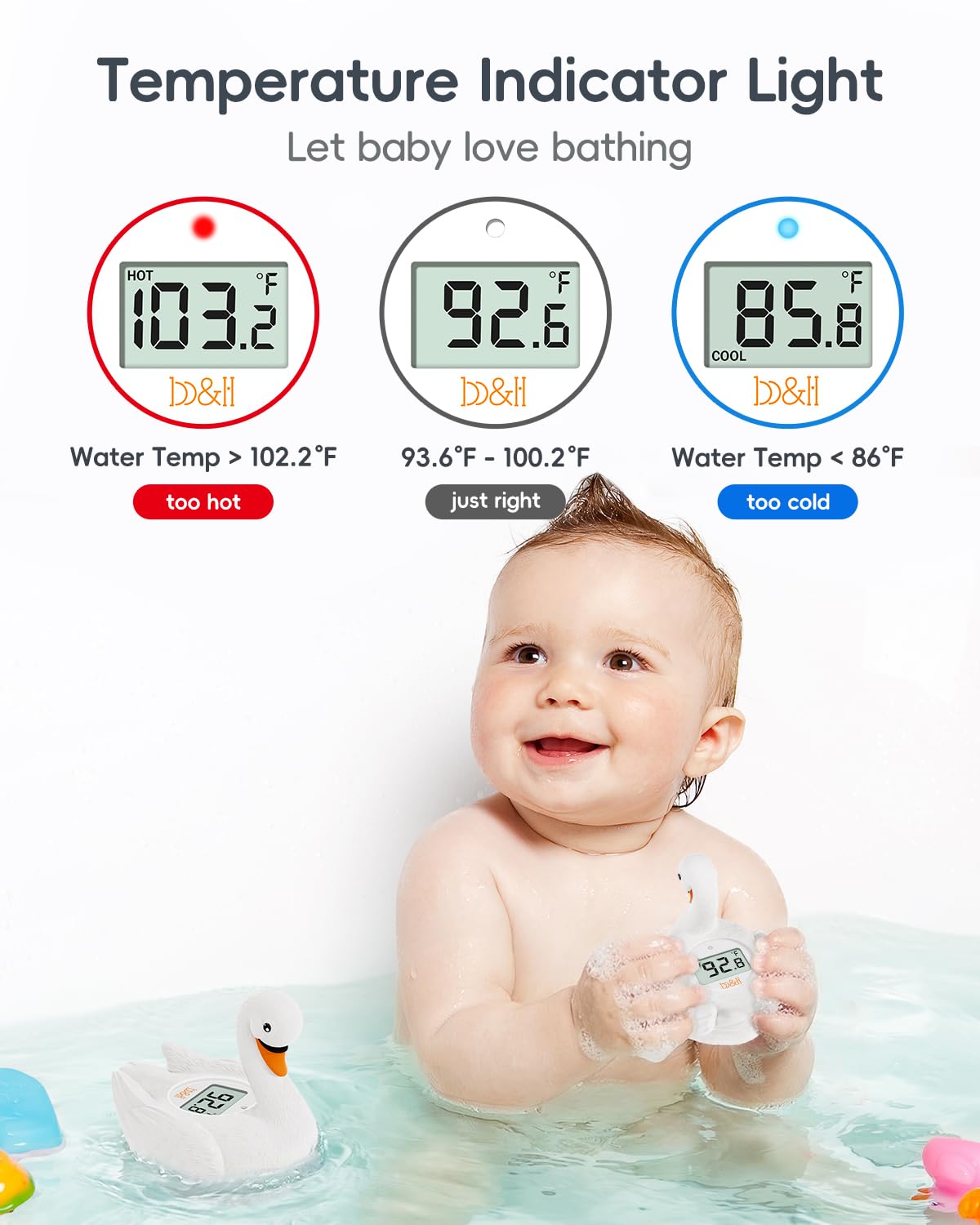 b&h Baby Bath Thermometer, Swan Digital Infant Bathtub Thermometer - Reliable Temperature Readings - Easy to Read Screen - Waterproof, Safe Floats in Water Toy, Newborn Must Haves