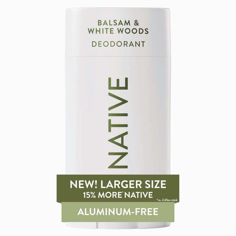 Native Aluminum Free Deodorant, Balsam & White Woods, Large Size Stick, 72 Hour Odor Control, for Women & Men, Contains Naturally Derived Ingredients, 3.1 oz