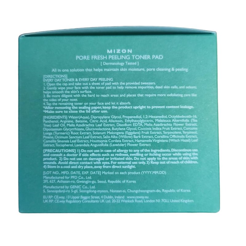 MIZON Pore Fresh Peeling Toner Pads AHA BHA PHA with Tea Tree & Turmeric Extracts, Gentle Exfoliation & Deep Cleansing, Korean Peeling Pads Cotton Soothing Exfoliating Pore Tightening (60 PCS)