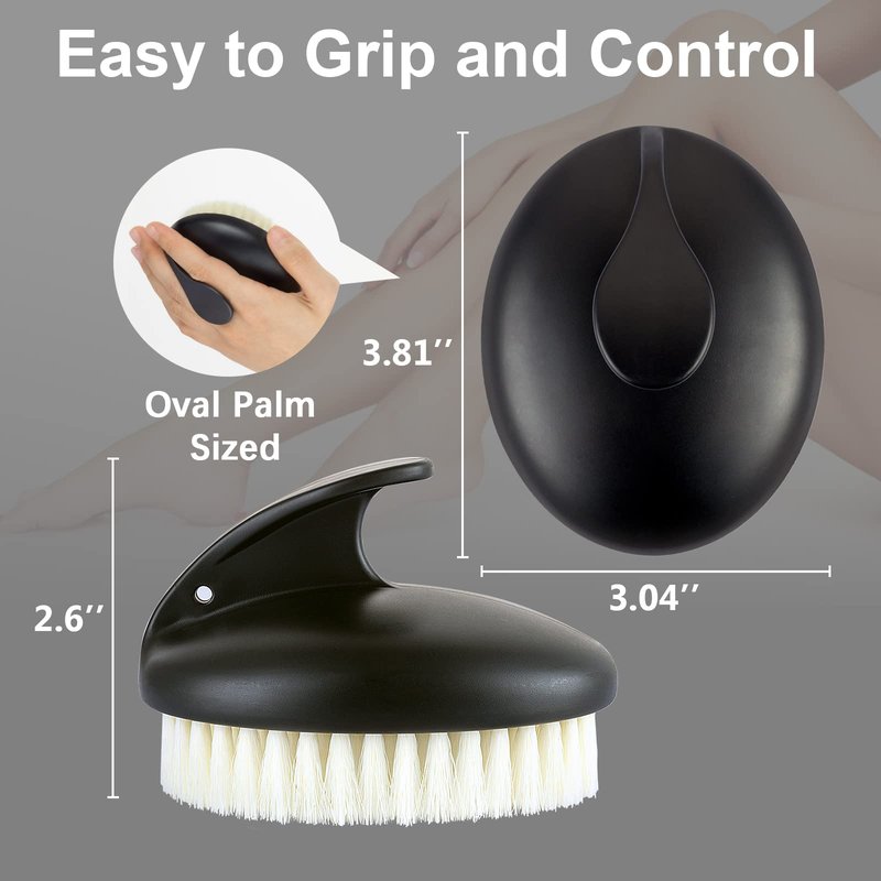 Dry Brushing Body Exfoliating Brush, Anti Slip Body Scrubber for Shower, Shower Body Cleaning Brush for Deep Cleansing & Soften Skin, Improve Circulation (Black)