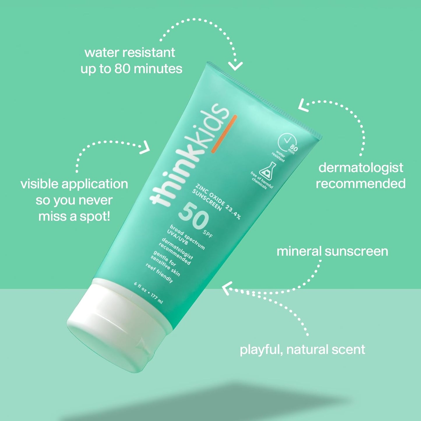 Thinkkids SPF 50+ Mineral Sunscreen - Safe, Natural Water-Resistant Baby Sun Cream | 6 Fl Oz UVA/UVB Protection