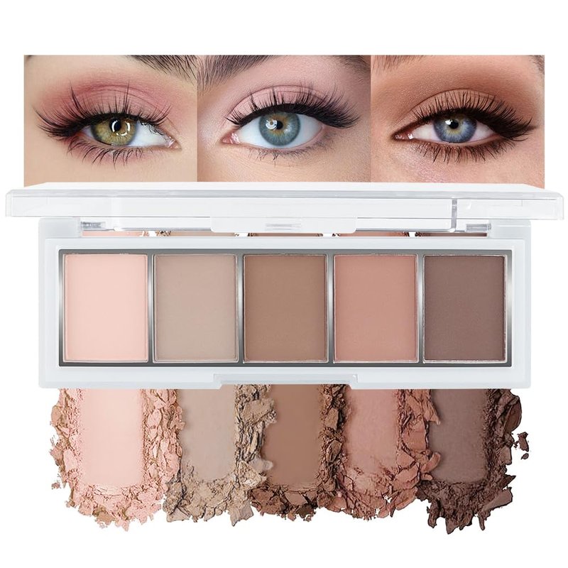 KXmzeG Nude Matte Eyeshadow Palette Makeup,5 Natural Nude Brown Light Brown Cool-Toned Natural Eye Shadow Palette Makeup, Smooth Blendable Texture, Long Lasting Naturing-Looking (02#, Pack of 1)