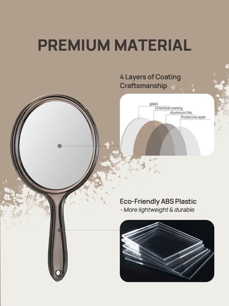 OMIRO Hand Mirror, Double-Sided Handheld Mirror 1X/3X Magnifying Mirror with Handle, Set of 3 (Transparent Black)