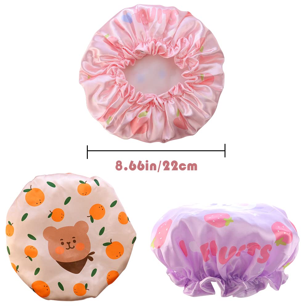 TCOTBE 3 Pcs Shower Caps Rabbits Prints Double Layers Children Shower Caps PEVA Bath Hats for Reusable Cartoon Animal Bonnets Hair Covers for Boys and Girls