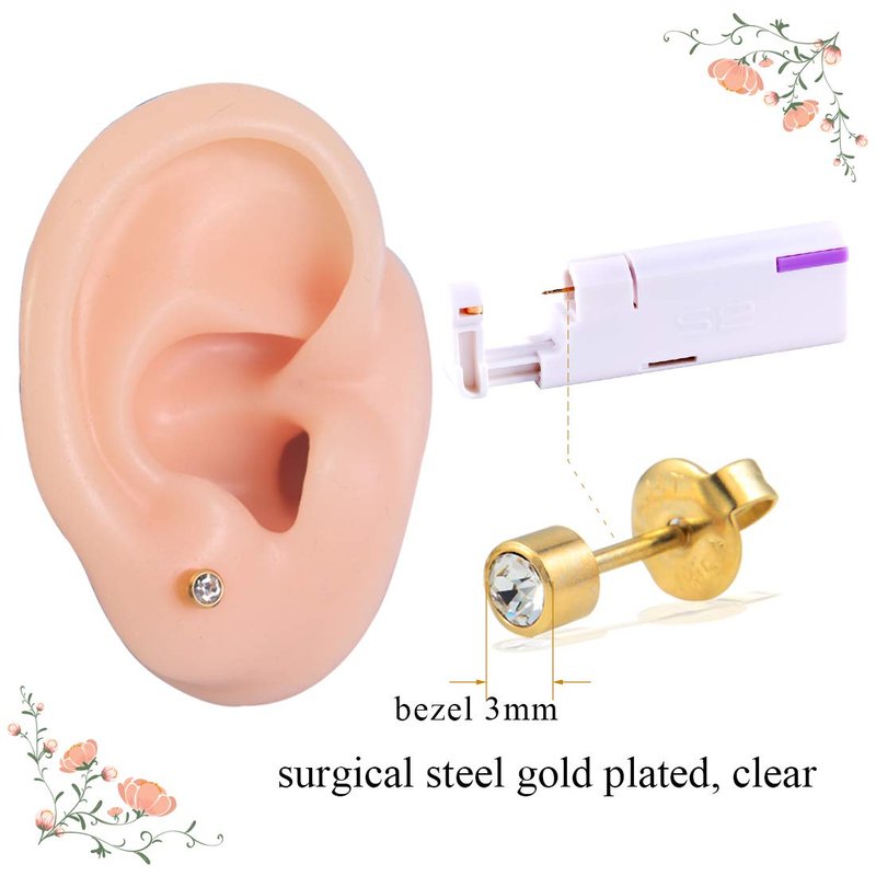 Firstomato 2PCS Disposable Ear Piercing Kit Ear Piercing Gun Self Use Ear Piercings Kit Cartilage Piercing Gun with Hypoallergenic Earrings(3mm,24kt Gold)