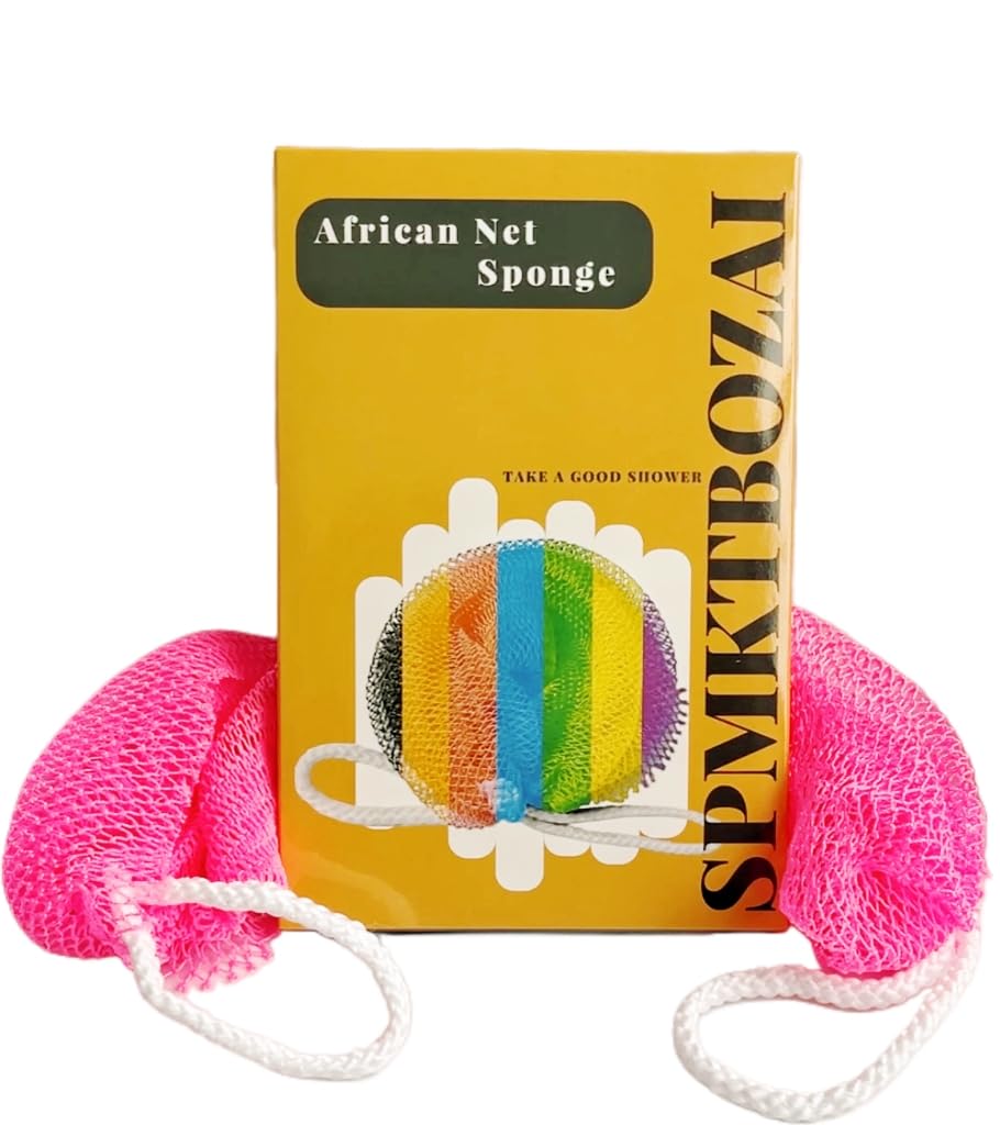 SPMKTBOZAI African Net Sponge Authentic, Exfoliating Body Scrubber Bath Sponge - Back Scrubber Washcloth for Shower with Travel Bag - Real African Scrub Exfoliator Body Care Bathing Accessories