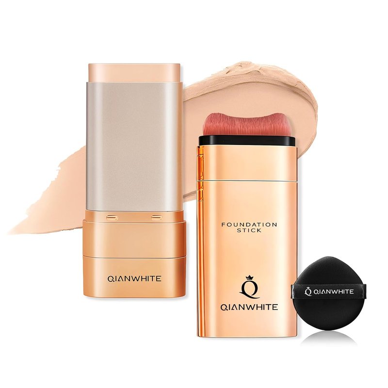 Skiennix Korean Foundation Stick - Buildable Light to Full Coverage Makeup | Dual-Ended Brush, Natural Dewy Finish (Ivory)