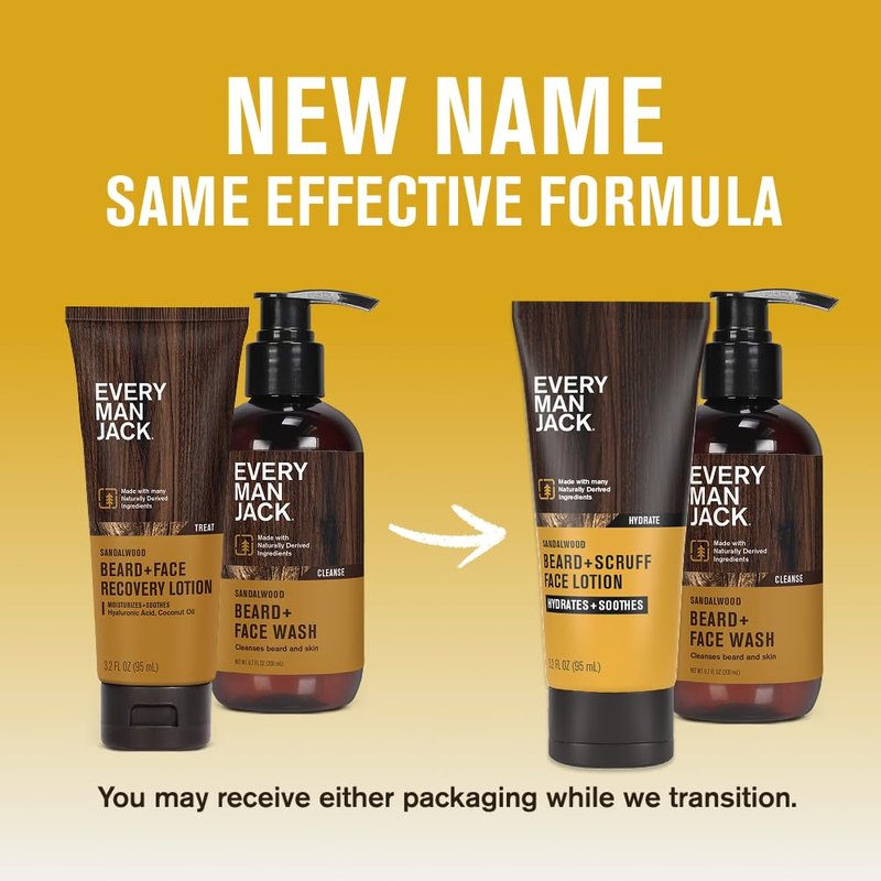 Every Man Jack Men's Beard + Face Wash & Scruff Face Lotion Set - Subtle Sandalwood Scent - Naturally Cleanse, Hydrate, and Soothe Your Beard & Skin