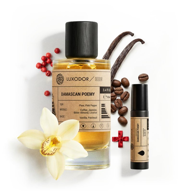 Luxodor Inspired by Y S.L's B.lack O.pium 3.4 fl. oz (100ml) Damascus Poemy with Pheromone Roll-On Oil 10 ml | Women’s Dupes Fragrances | Long Lasting Perfume Vanilla for Women | Womens Perfume