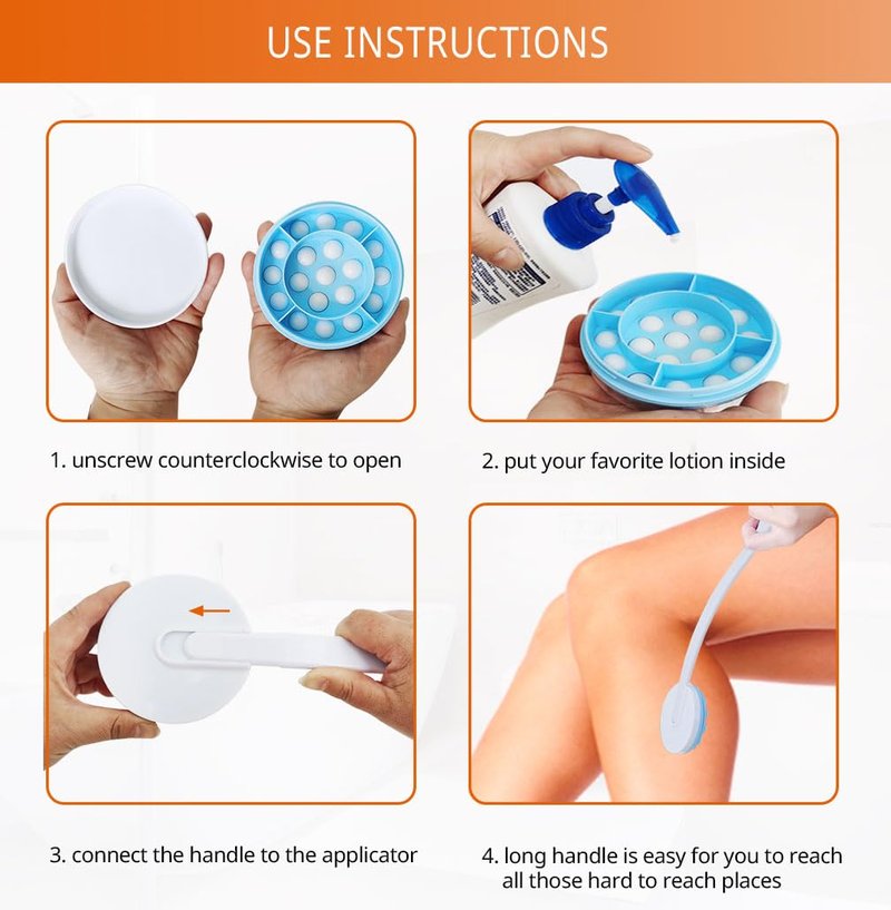 JJHREI Lotion Applicator for Back - Back Lotion Applicator for Women Men Elderly - Curved Long Handle Easy Reach Self Apply Body Cream,Sunscreen,Moisturizer
