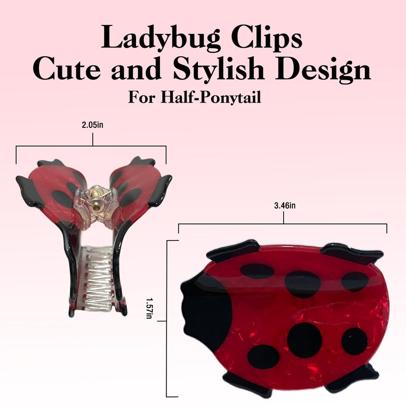 ELLOPH 1PC Ladybug Funny Hair Claw Clips for Women, Cute Fun Novelty Animal Hair Clip Accessories for Birthday Valentines Easter Mother's Day