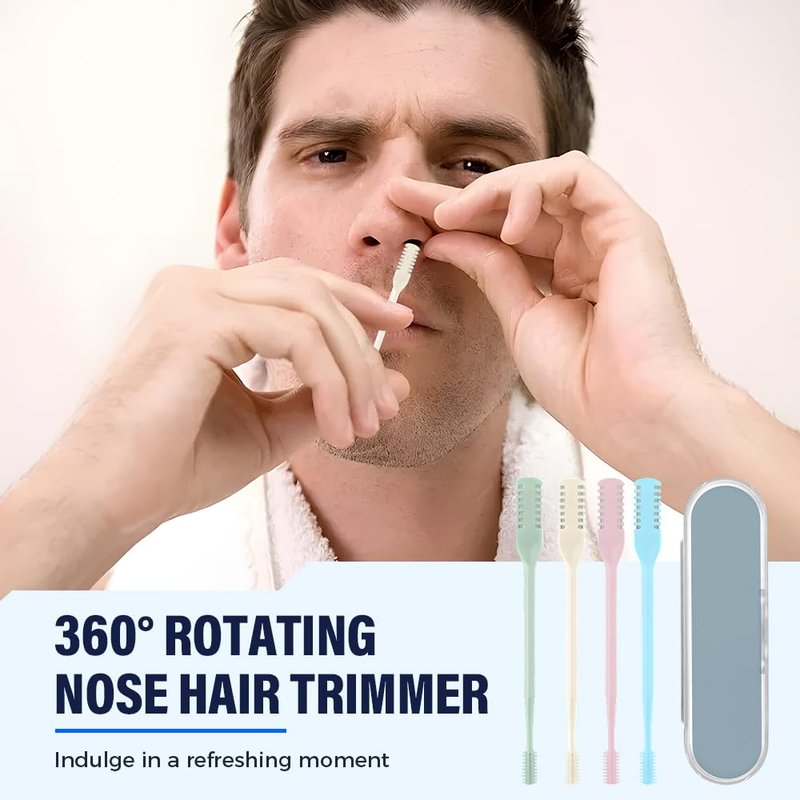 AprYew 2-in-1 Nasal Hair Cutter, Nose Hair Trimmer for Men Women, 360° Rotating Portable Manual Nose Hair Remover Tool with Ear Picker, Double Sided Noses Hairs Knife Travel Essentials (Beige, 3PC)