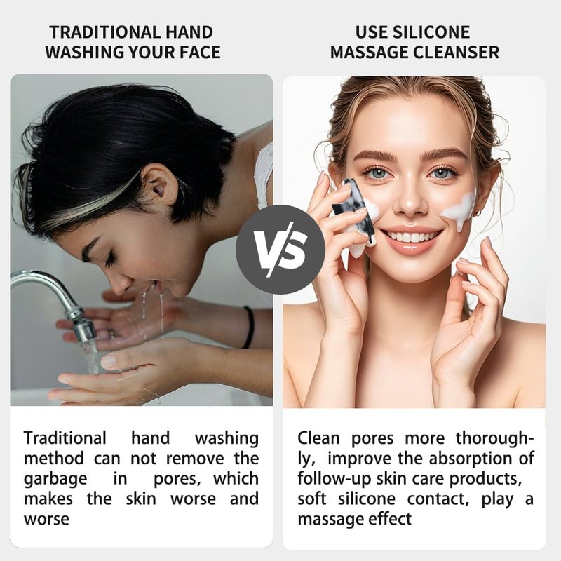Face Scrubber,Silicone Face Scrubber for Men Women,Third Generation Upgraded 1262 Soft Bristle Manual Cleansing Brushes,Suitable for All Skin Types,face exfoliating Cleaning Brush (Black) (Large)