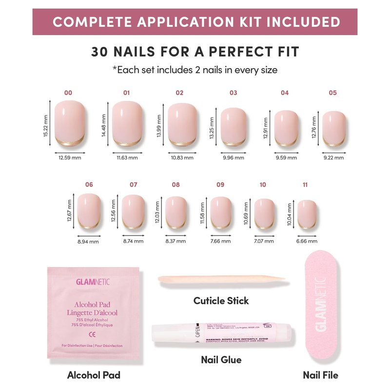 Glamnetic Press On Nails - Super Short Round Fake Nails, Nude Neutral Nails with Gold Reverse French Tip, Quiet Luxury | 12 Sizes - 30 Nail Kit with Glue