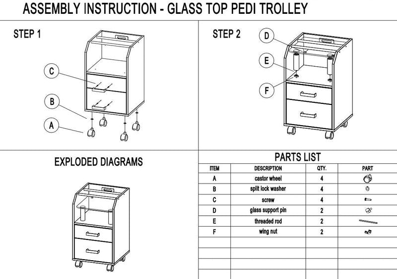 Skiennix Glass Glow Pedicure Trolley - Stylish Black Cart for Nail Salon Furniture & Equipment