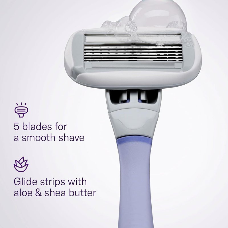 Flamingo Shaving Razor Set for Women - Original Razor Handle, 4 Blade Refills, and Shower Holder - Lilac